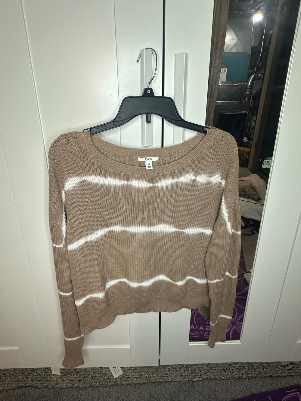 Barefoot Dreams Taupe & White Striped Crewneck Sweater